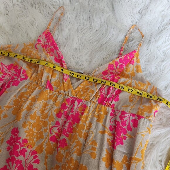 Old Navy Y2K Maxi Dress XXL Tiered Boho V-Neck Metallic Sleeveless‎ Beach Lined - Picture 4 of 12